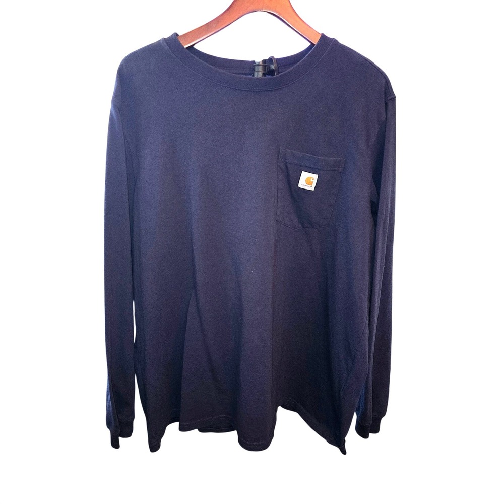 Carhartt Long Sleeve Pocket T-Shirt Womens 1X Navy Blue Original Fit 103244 412